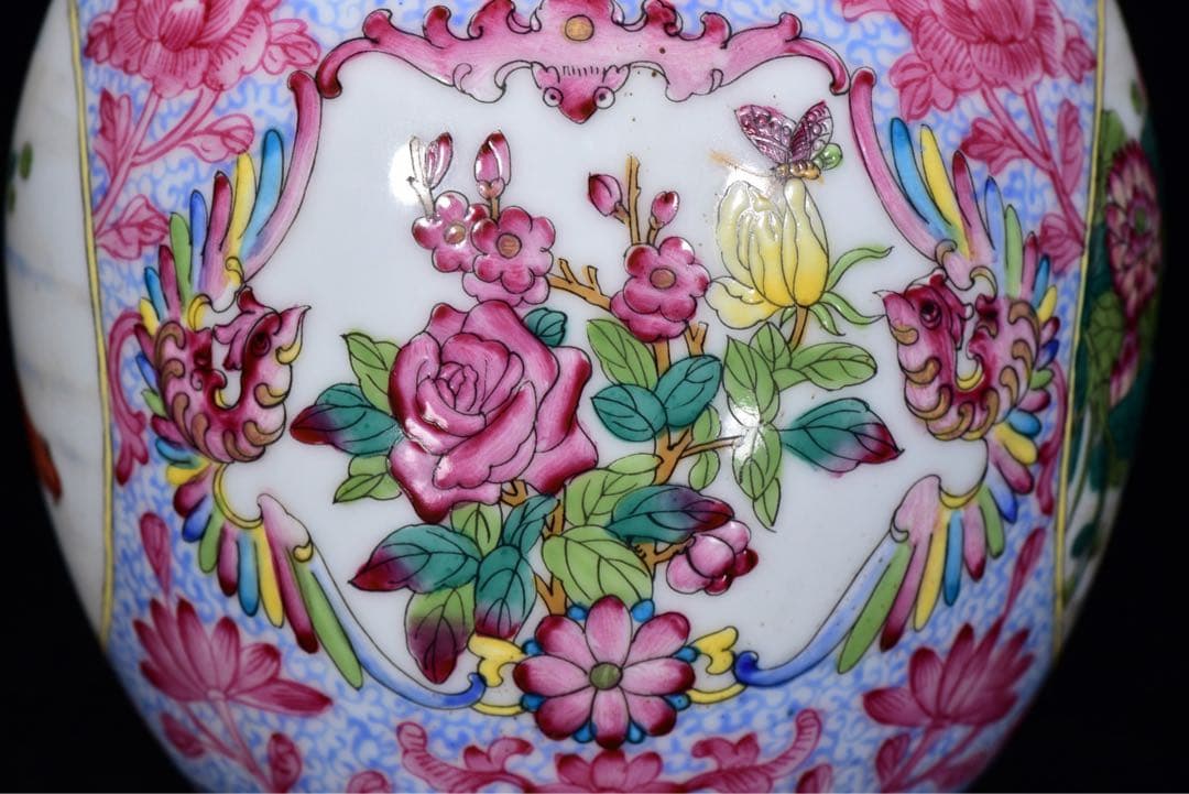 縁起物　珍品　清乾隆年製 粉彩花卉文描金蓋壺　手作り　インテリア　古美術　置物