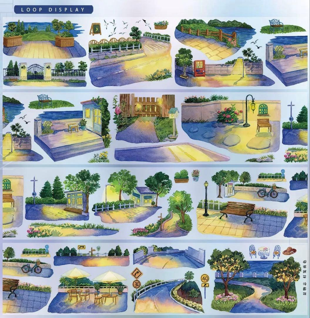 海外マスキングテープ巻売り 灯夜色 風景マスキングテープ 人物マステ