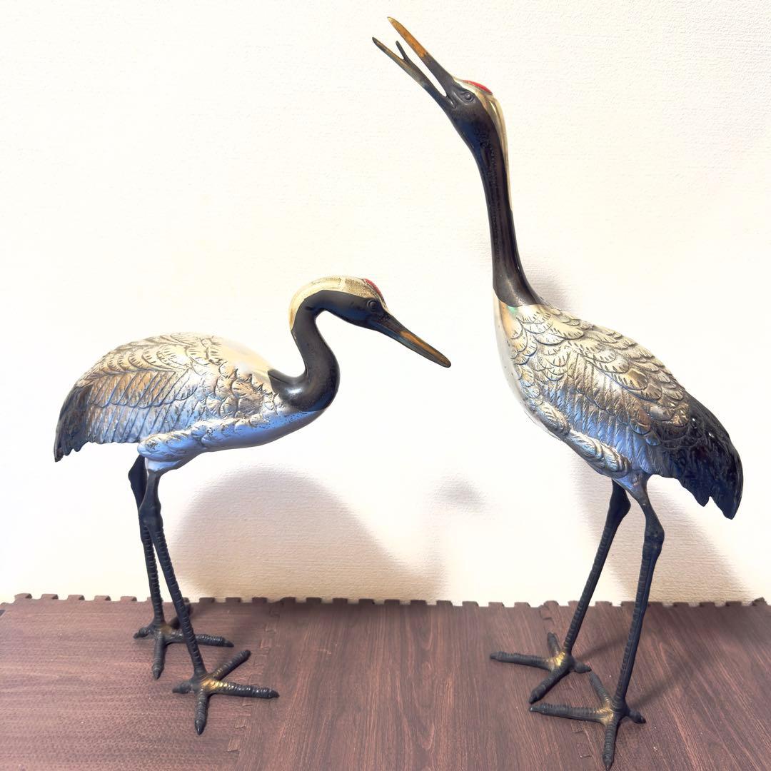 ツルの真鍮製置物 2体セット　アンティーク雑貨 オブジェ　レトロ