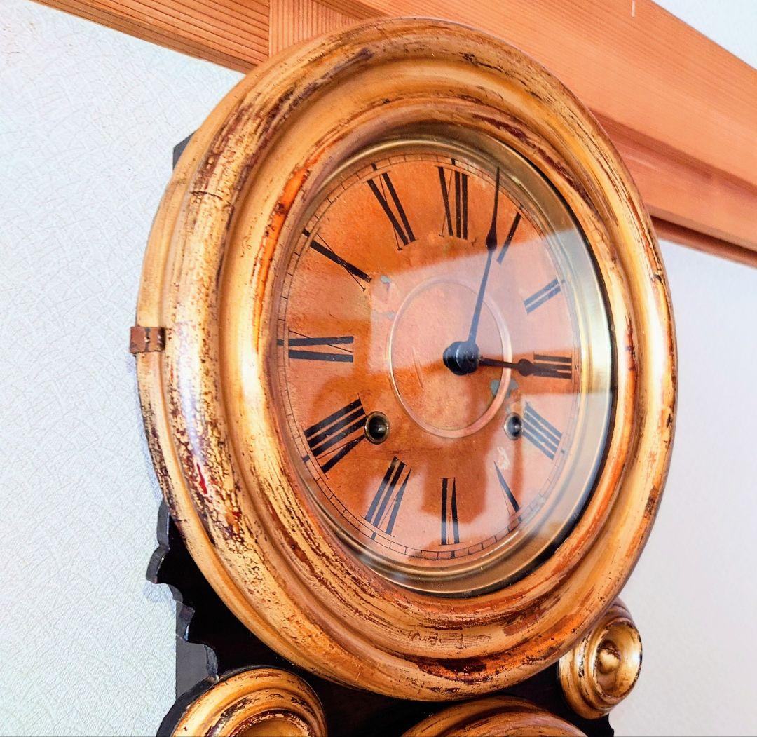 〈完動・美品〉松下時計製造所(初期松下)　金彩張り四ツ丸達磨型ゼンマイ振り子時計