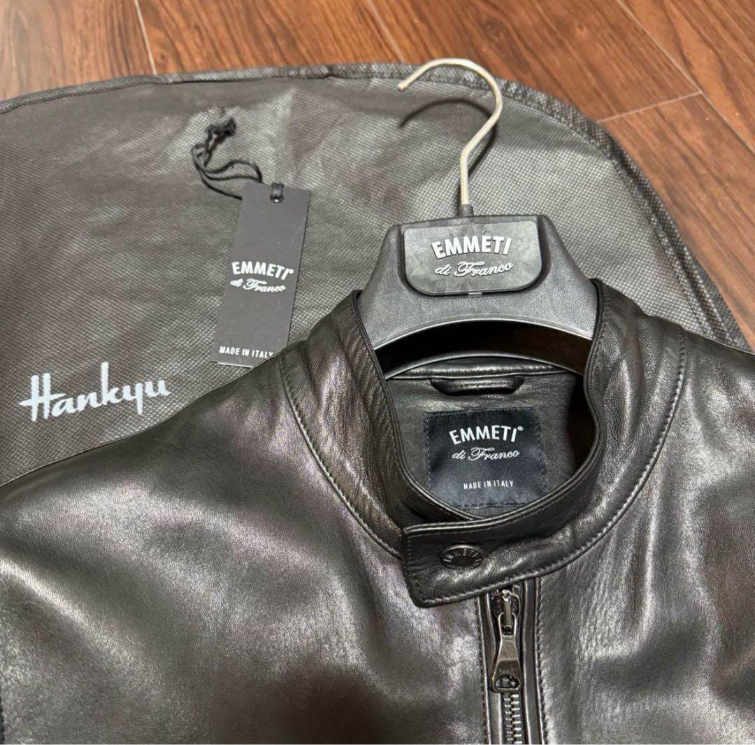 期間限定価格美品EMMETI JURIラムレザーシングルライダースジャケット46