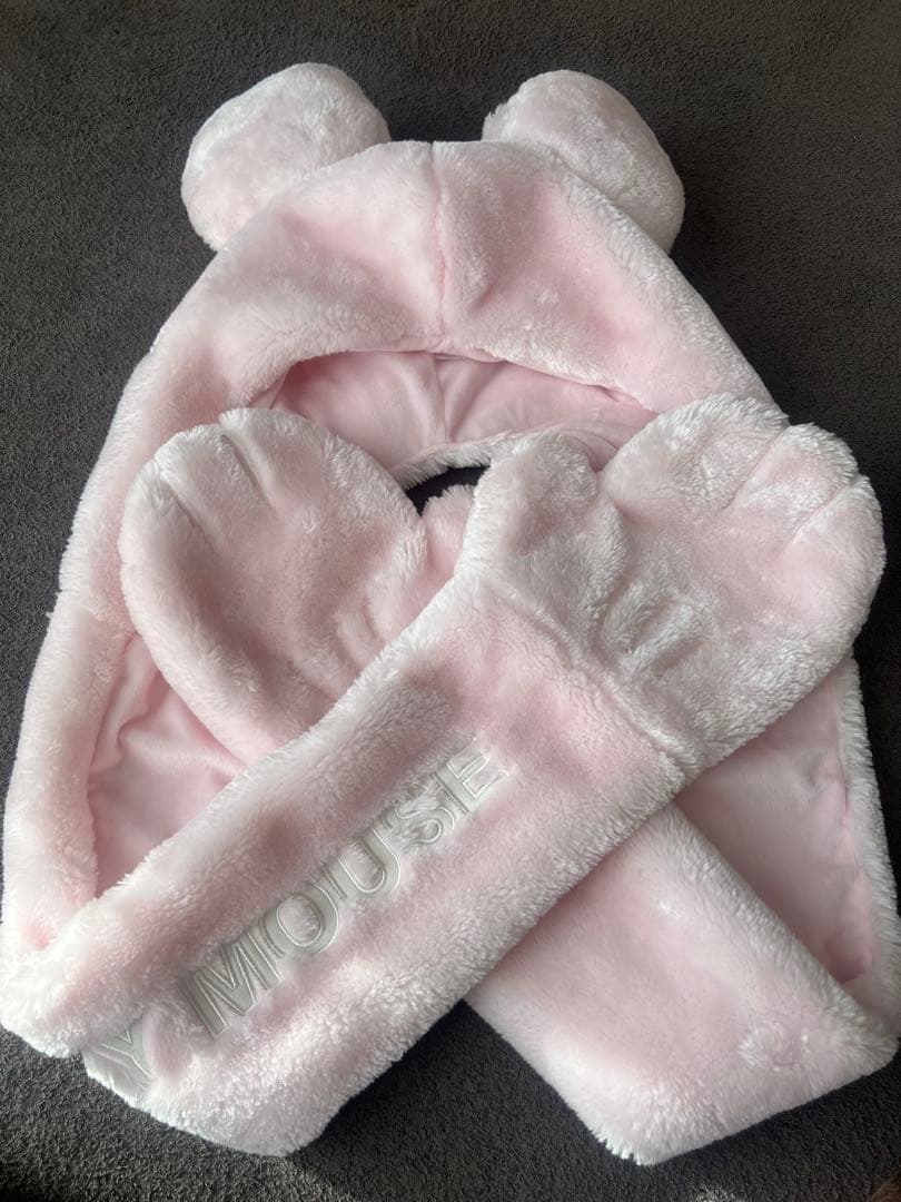 ディズニー　マフラーキャップ　ピンク　手袋　ファンキャップ