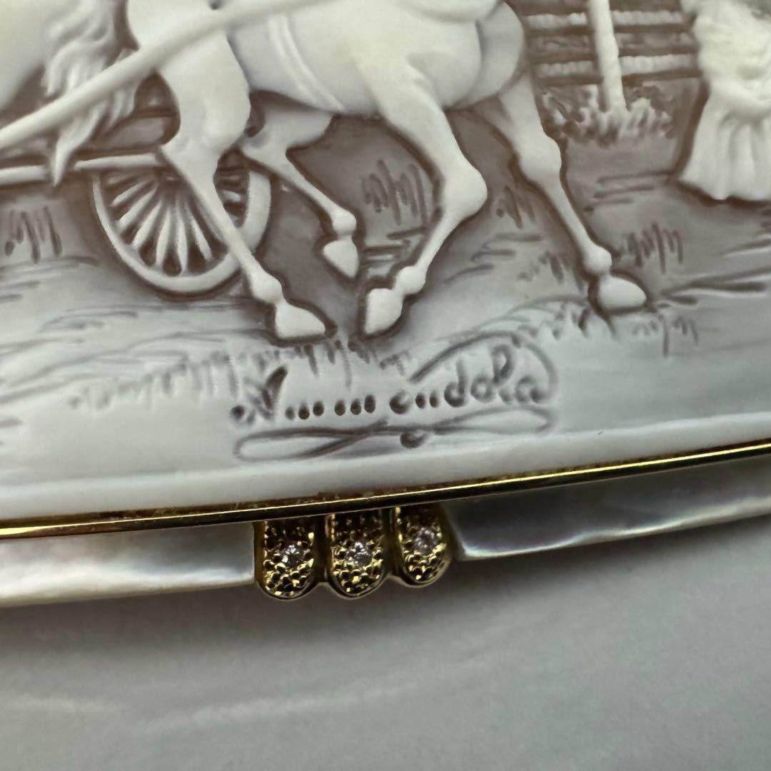 松坂屋　K18 カメオ　シェル　ダイヤモンド　デザイナー作品　ブローチ＆トップ