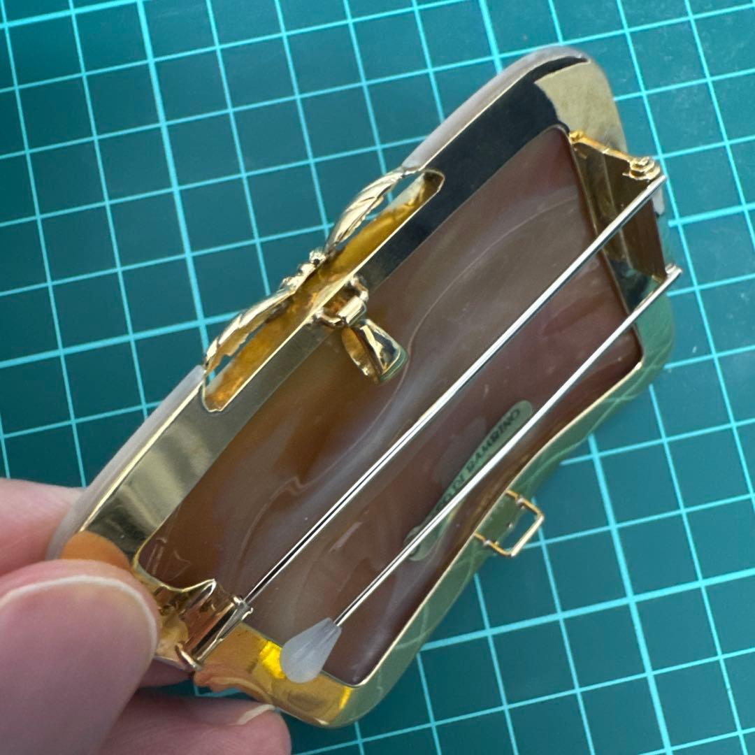 松坂屋　K18 カメオ　シェル　ダイヤモンド　デザイナー作品　ブローチ＆トップ