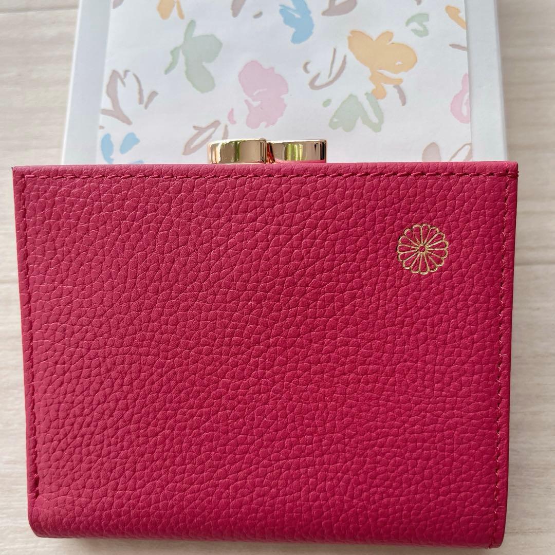 皇居　財布 ローズピンク 本革　二つ折り財布 がま口