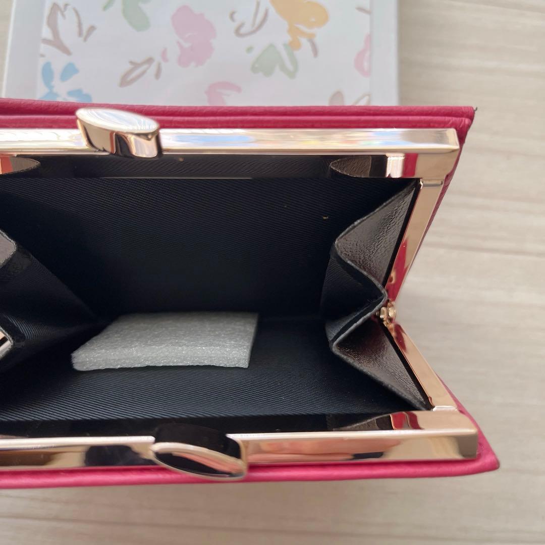 皇居　財布 ローズピンク 本革　二つ折り財布 がま口