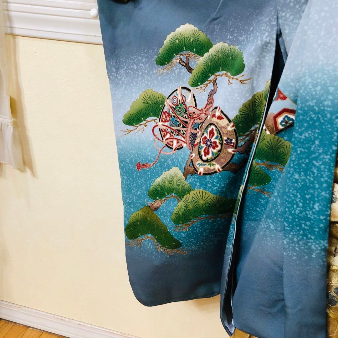 七五三5歳完全フルセット‼️豪華青系兜鷹金彩煌びやか⭐︎袴金蘭刺繍豪華逸品