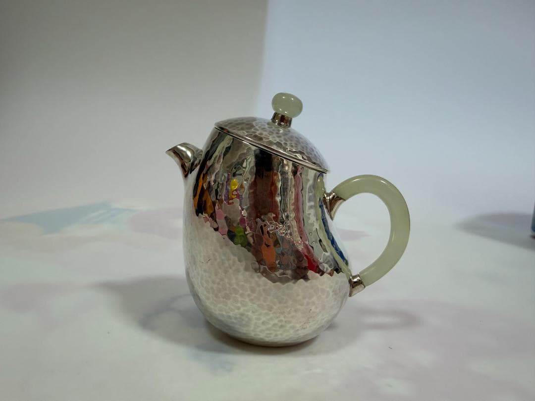 純銀製 玉石取っ手 急須 銀瓶 煎茶道具