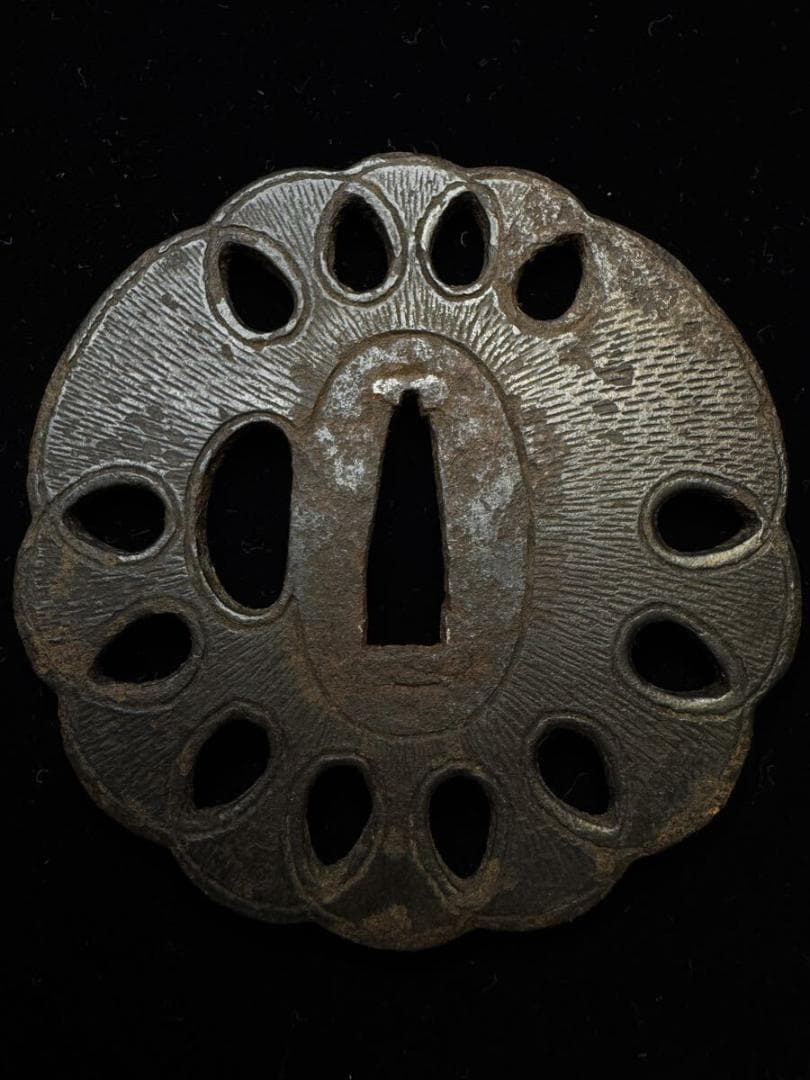 無銘 鉄地網図透かし鐔 鍔 拵 日本刀 刀装具 骨董 古美術 江戸時代 当時物