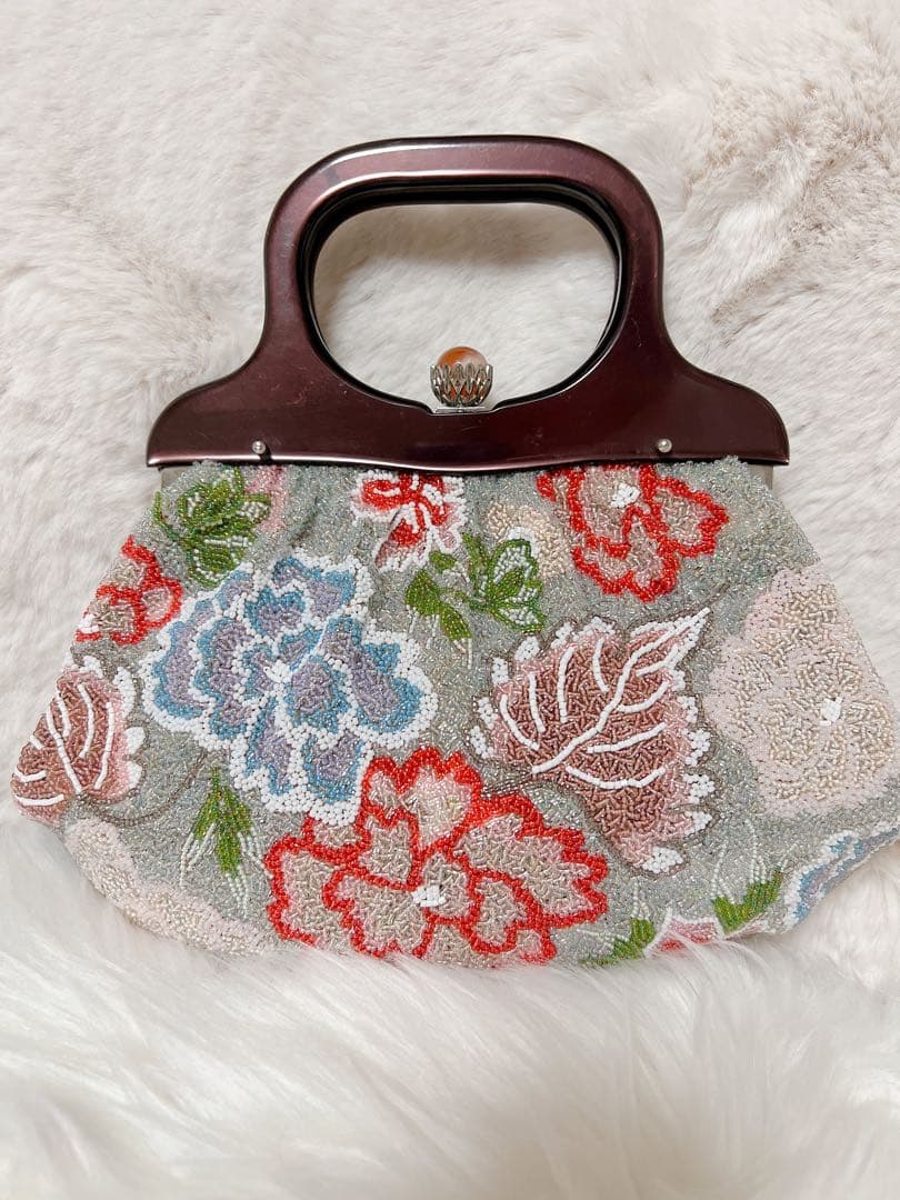 和装用ハンドバッグ 花柄ビーズ　昭和レトロ