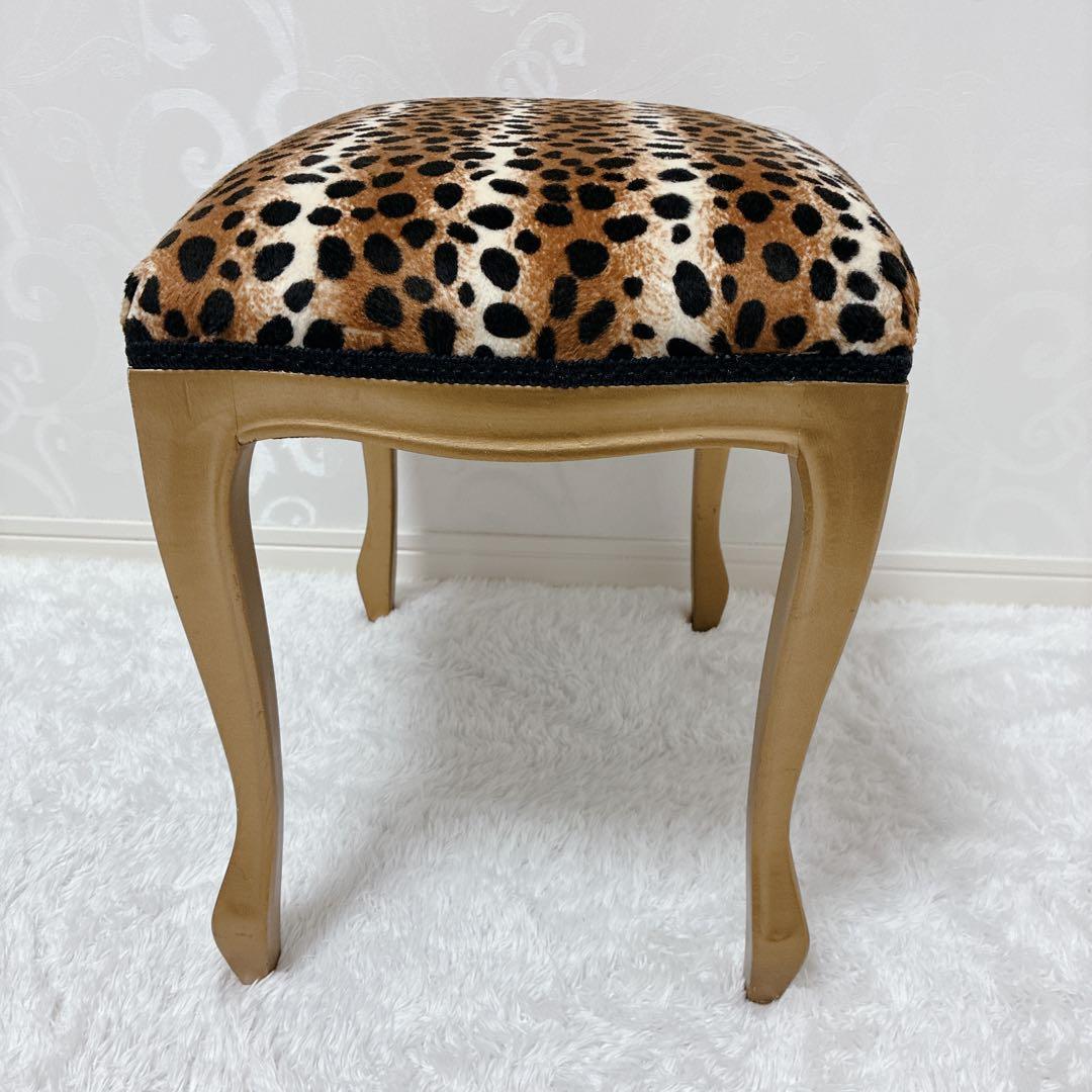 ロココ調 猫脚 スツール アンティーク風 ヒョウ柄 オットマン イス 椅子