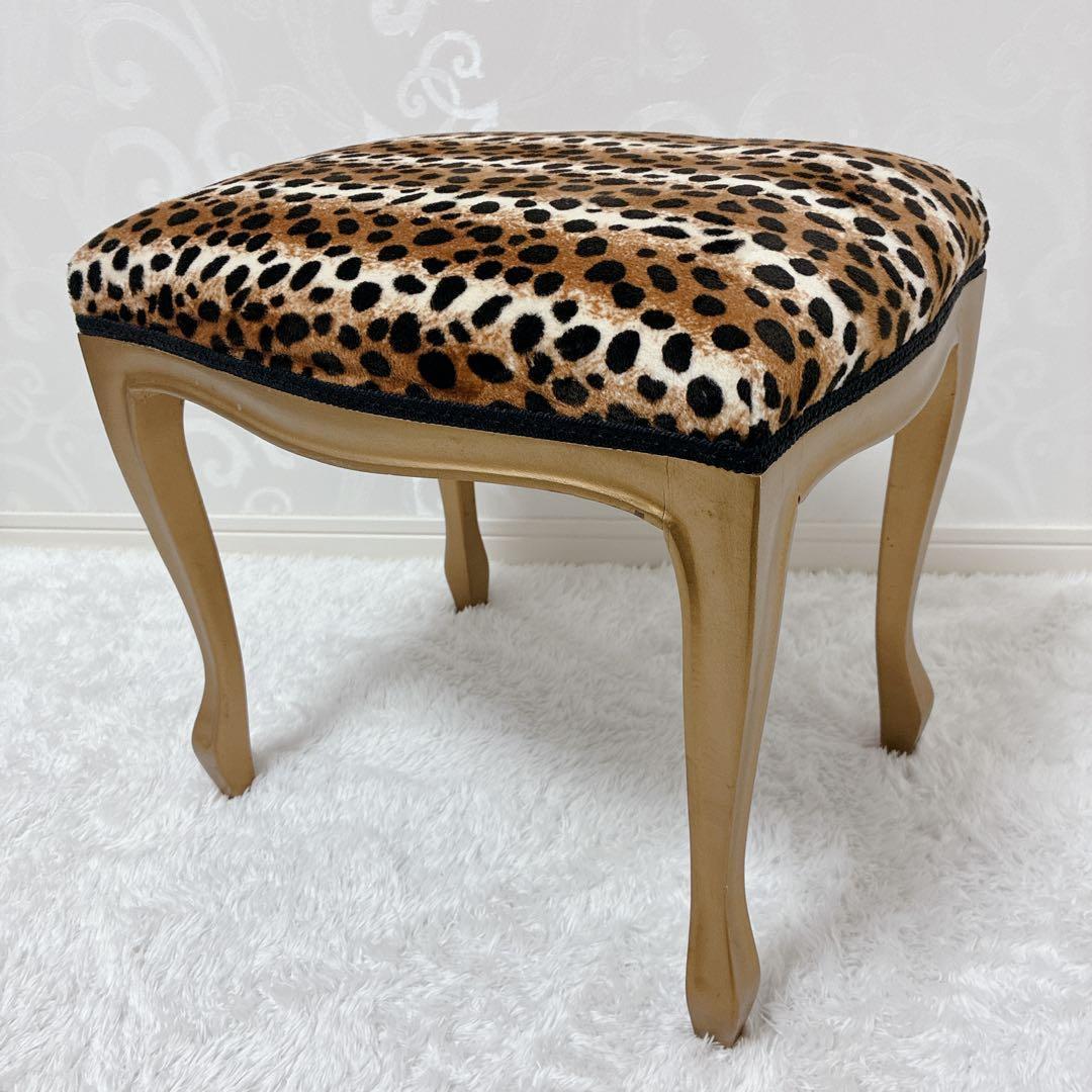 ロココ調 猫脚 スツール アンティーク風 ヒョウ柄 オットマン イス 椅子