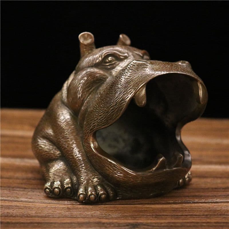 銅細工 カバの灰皿 装飾品 工芸品 美術品 置物