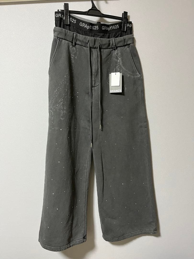 GRANCY ラインストーンデザインレイヤードスウェットパンツ M