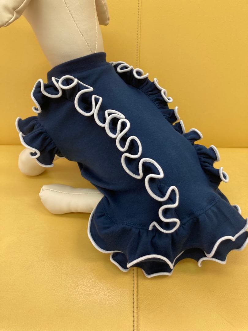 犬服 ハンドメイド   スタイリッシュドレス 紺