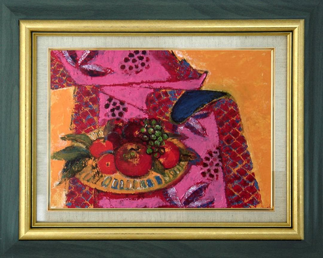 油絵 菅家令子 絵 絵画 インテリア 額付(白) uF6-113902 静物果物