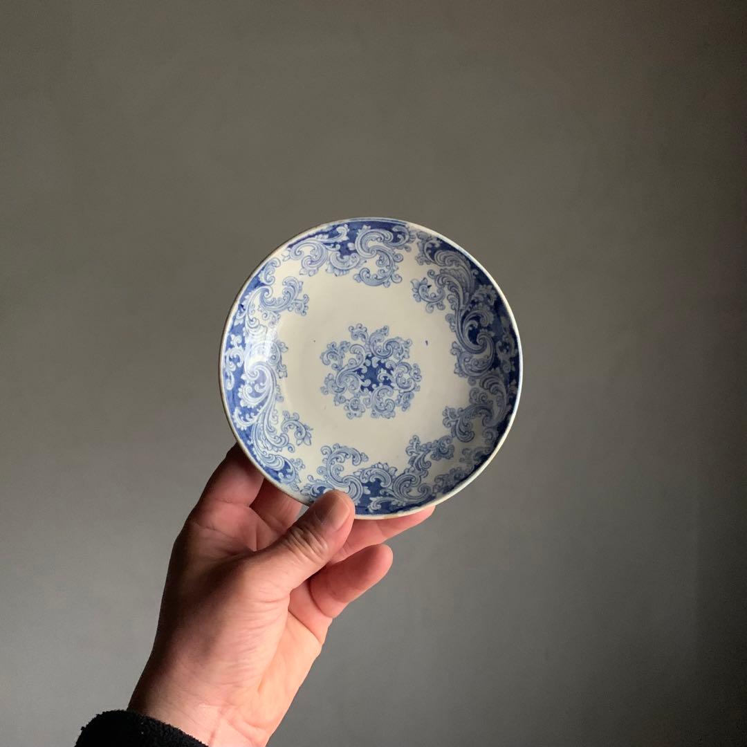 銅板転写 皿 プレート 蔓柄 古道具 アンティーク ブロカント