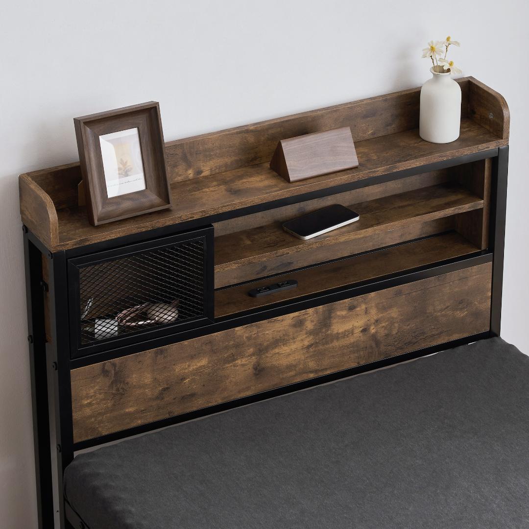 ベッドフレーム「シングル・S」ベッド コンセント付きBlack