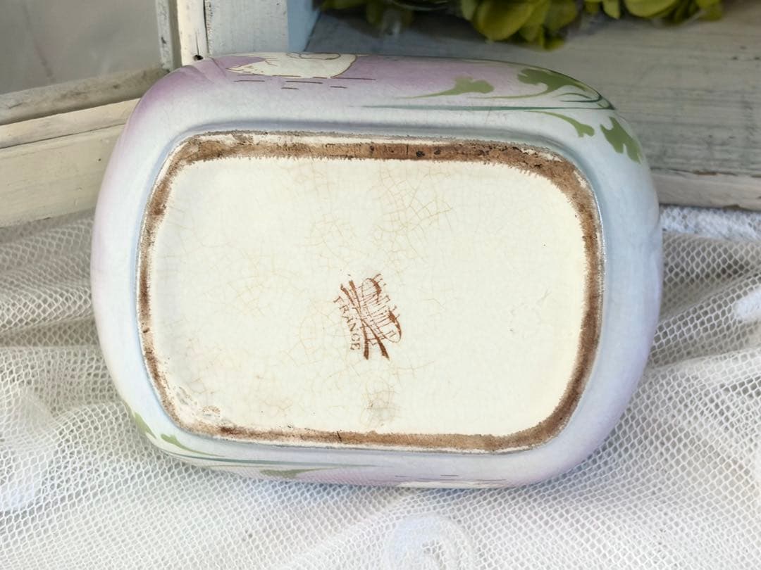 フランスアンティーク 蓋付きケース リュネヴィル窯 スワン 白鳥 小物入れ