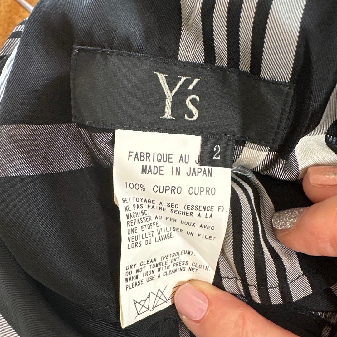 y'sワイズ黒白チェック柄アシンメトリーワイドパンツ