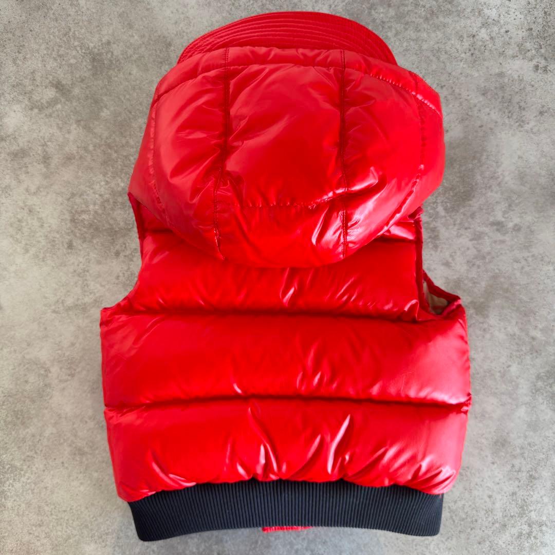極美品 バーバリー キッズ ダウンベスト 92 赤 フード キッズ