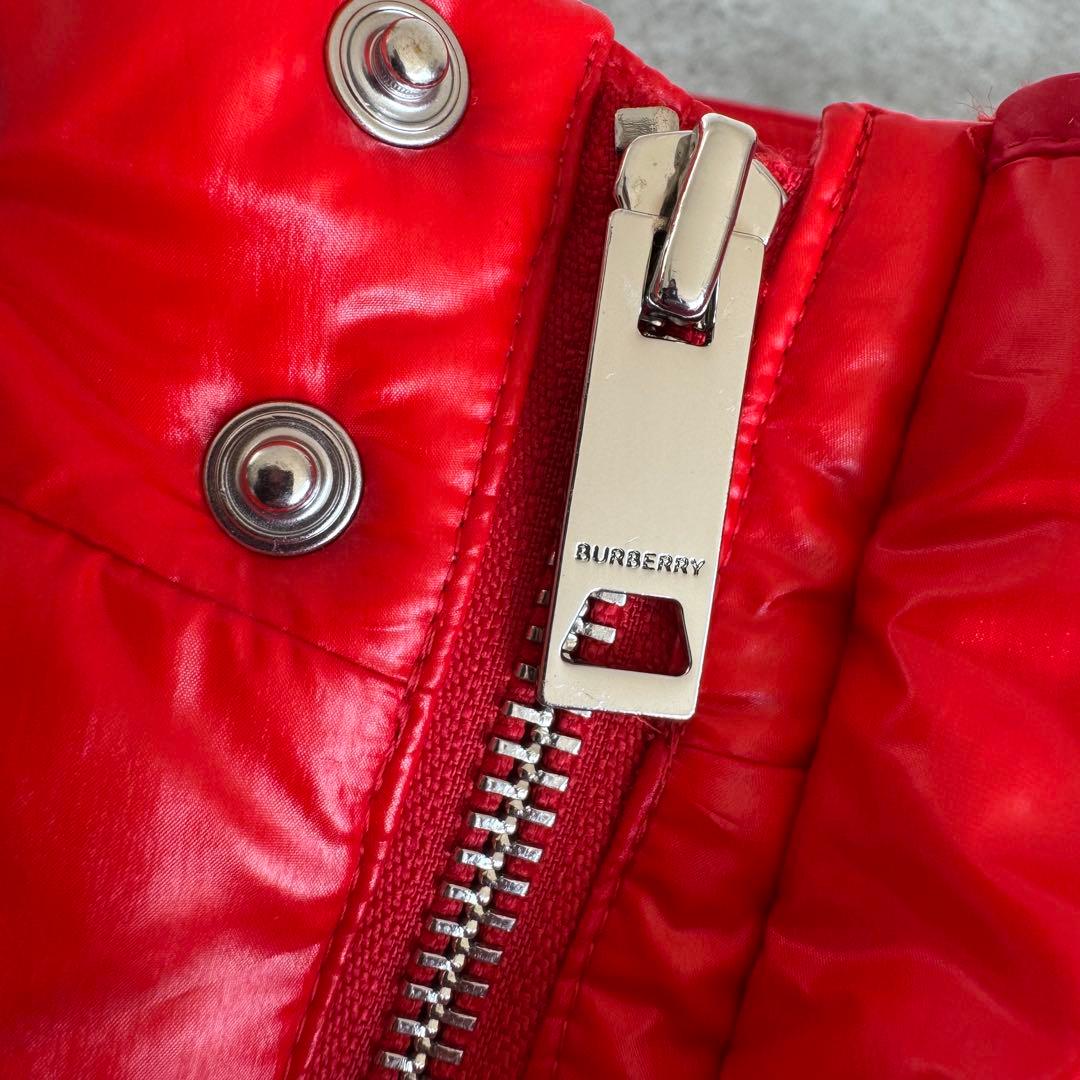 極美品 バーバリー キッズ ダウンベスト 92 赤 フード キッズ