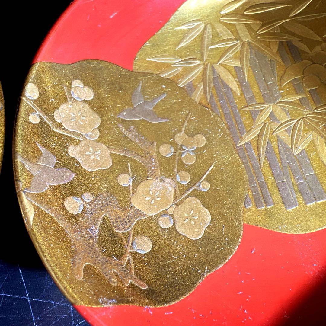 上手　盛蒔絵盃一対　木箱付　直径9.8㎝　東Y7-1125☆2F