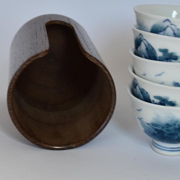 煎茶道 神代タモ碗入＋染付煎茶椀5客セット23