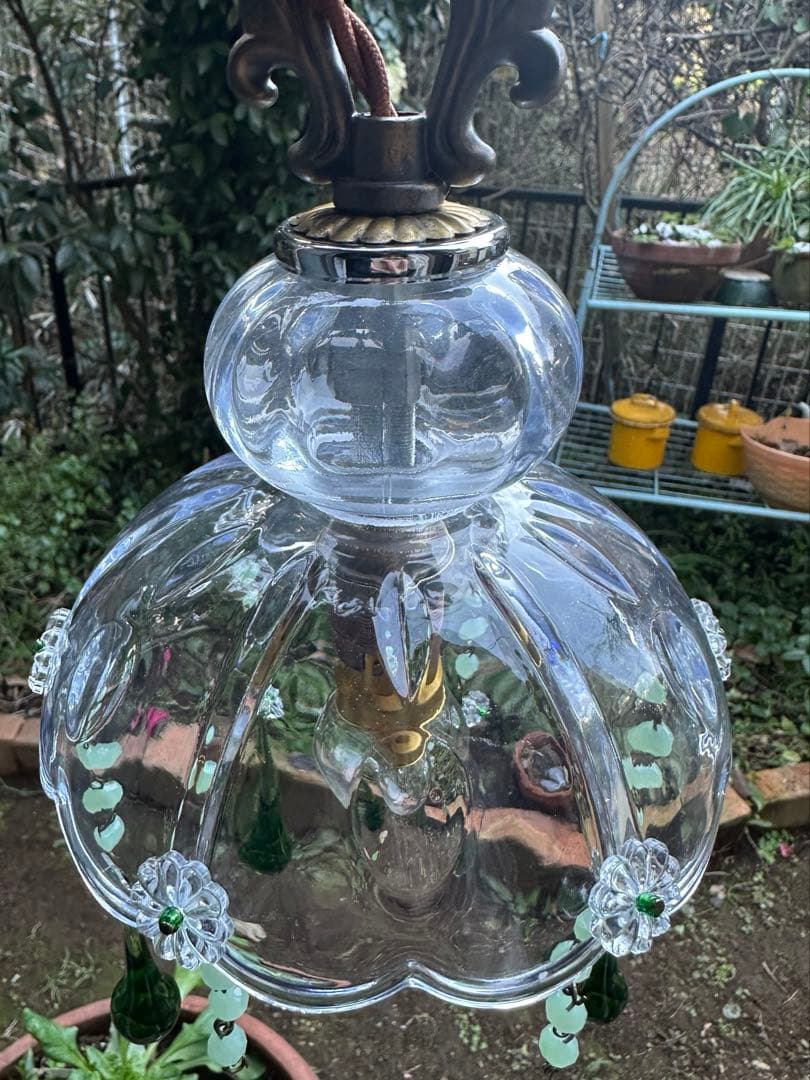 フランス アンティーク グリーンムラーノガラスの巨大なミニシャンデリア＊