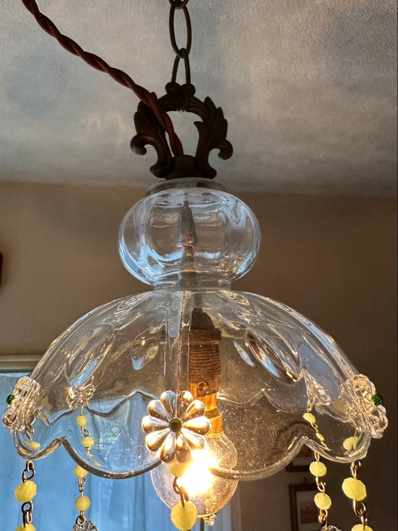 フランス アンティーク グリーンムラーノガラスの巨大なミニシャンデリア＊