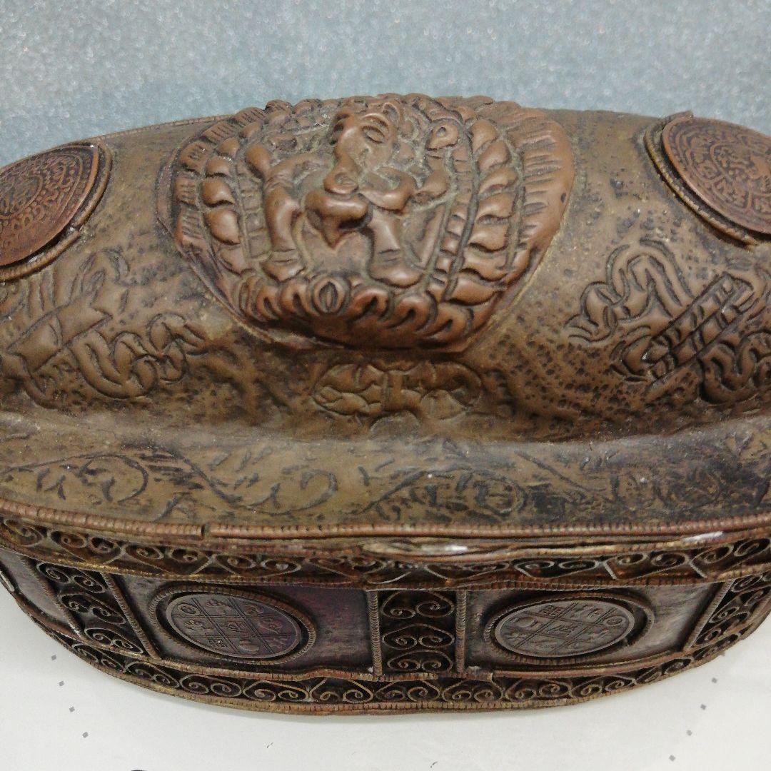 インド　タイ　幸運の福神　時代古銅製　打出し楕円形ガネーシャ神　アンティーク品