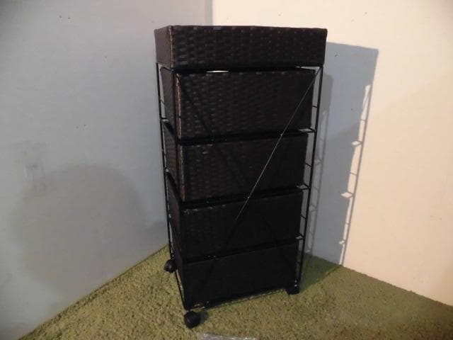 【全国一律送料無料・新品】ラタン風★サニタリー★ランドリーチェストダークブラウン