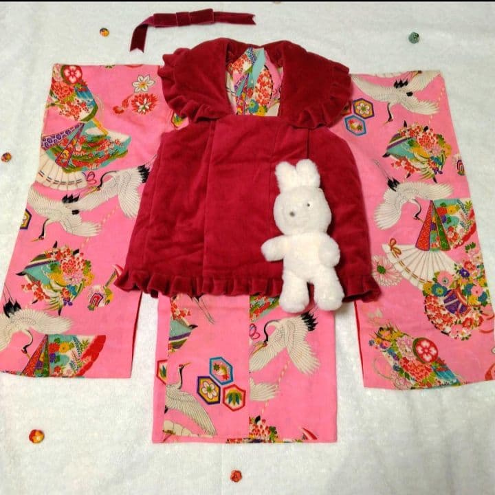 七五三　３歳　女の子　アンティーク　着物　正絹　ひな祭り　女児　三才　お正月
