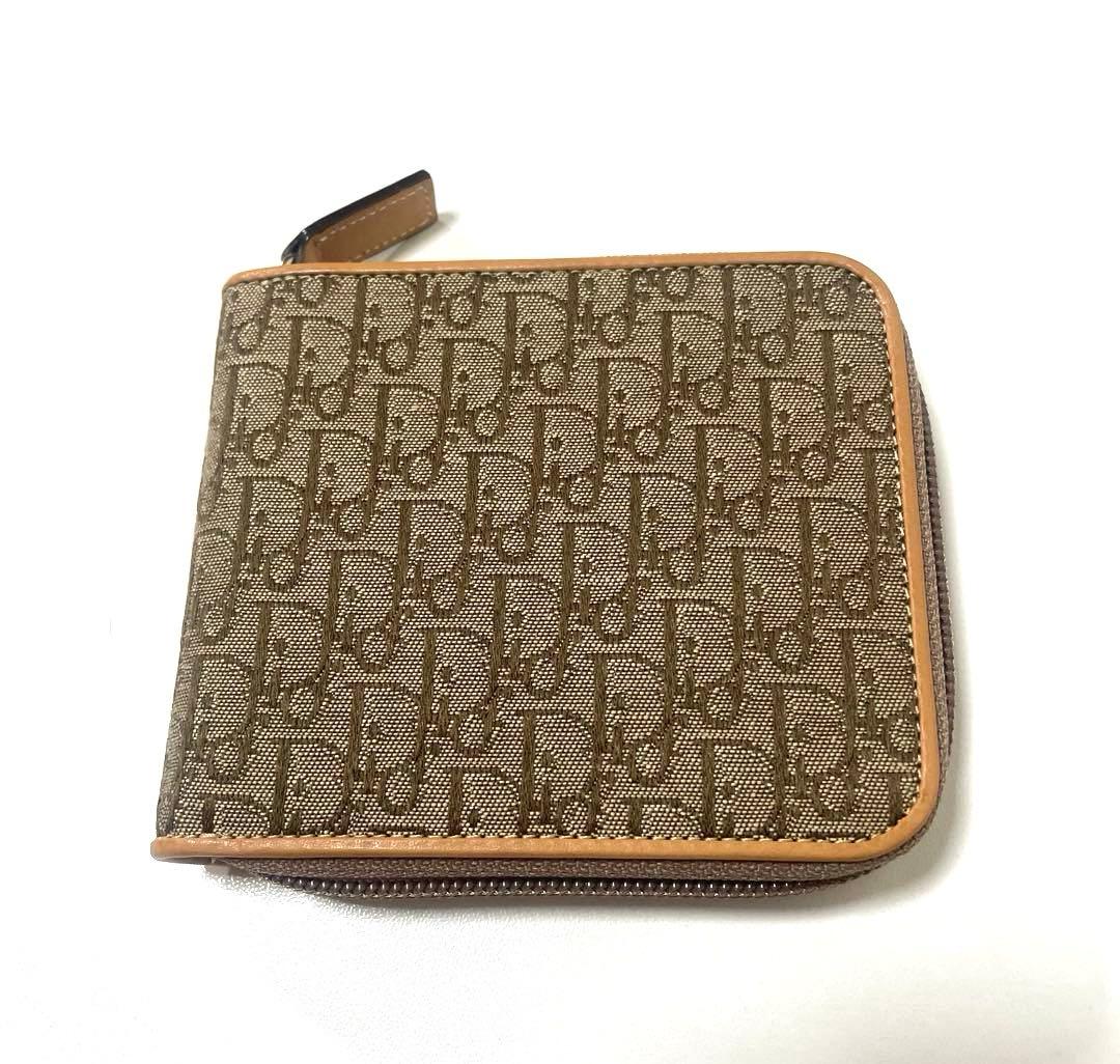 【超美品】Dior ディオール　二つ折り財布　トロッター柄　ブラウン 袋付き