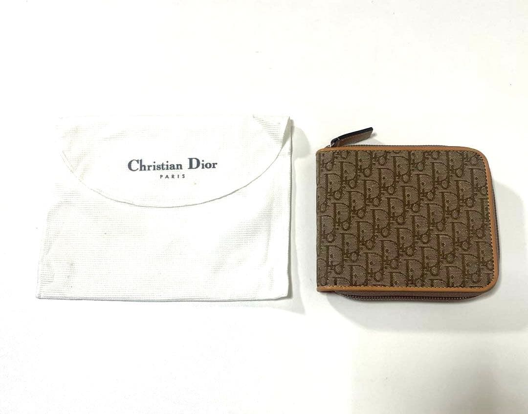 【超美品】Dior ディオール　二つ折り財布　トロッター柄　ブラウン 袋付き