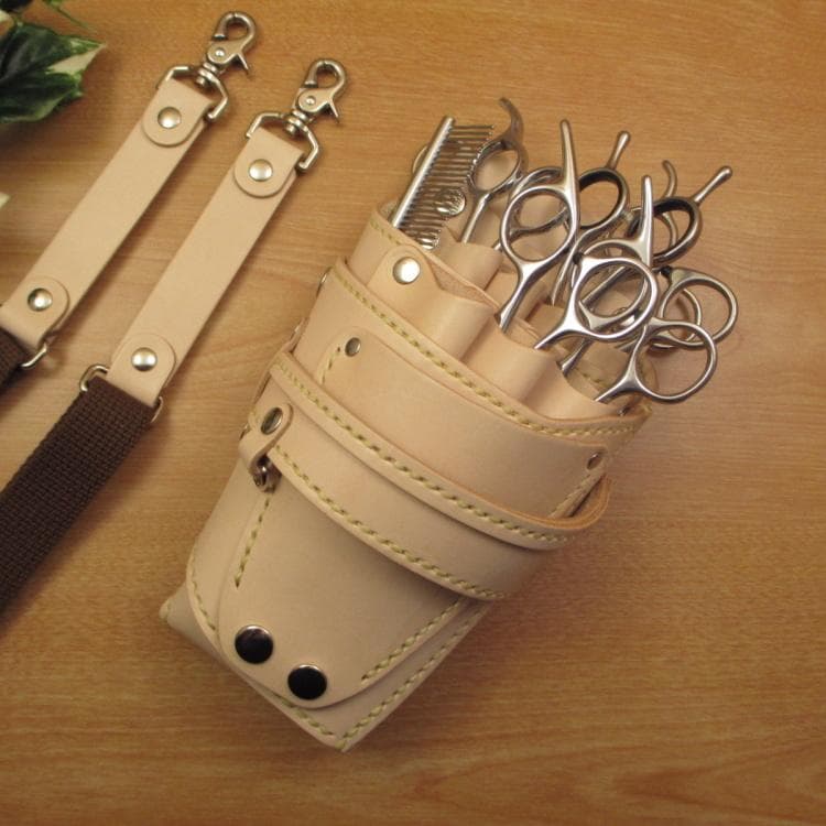 【トリマー向き】 ７丁差し　ヌメ革ナチュラル　シザーケース　TSC-10/NA