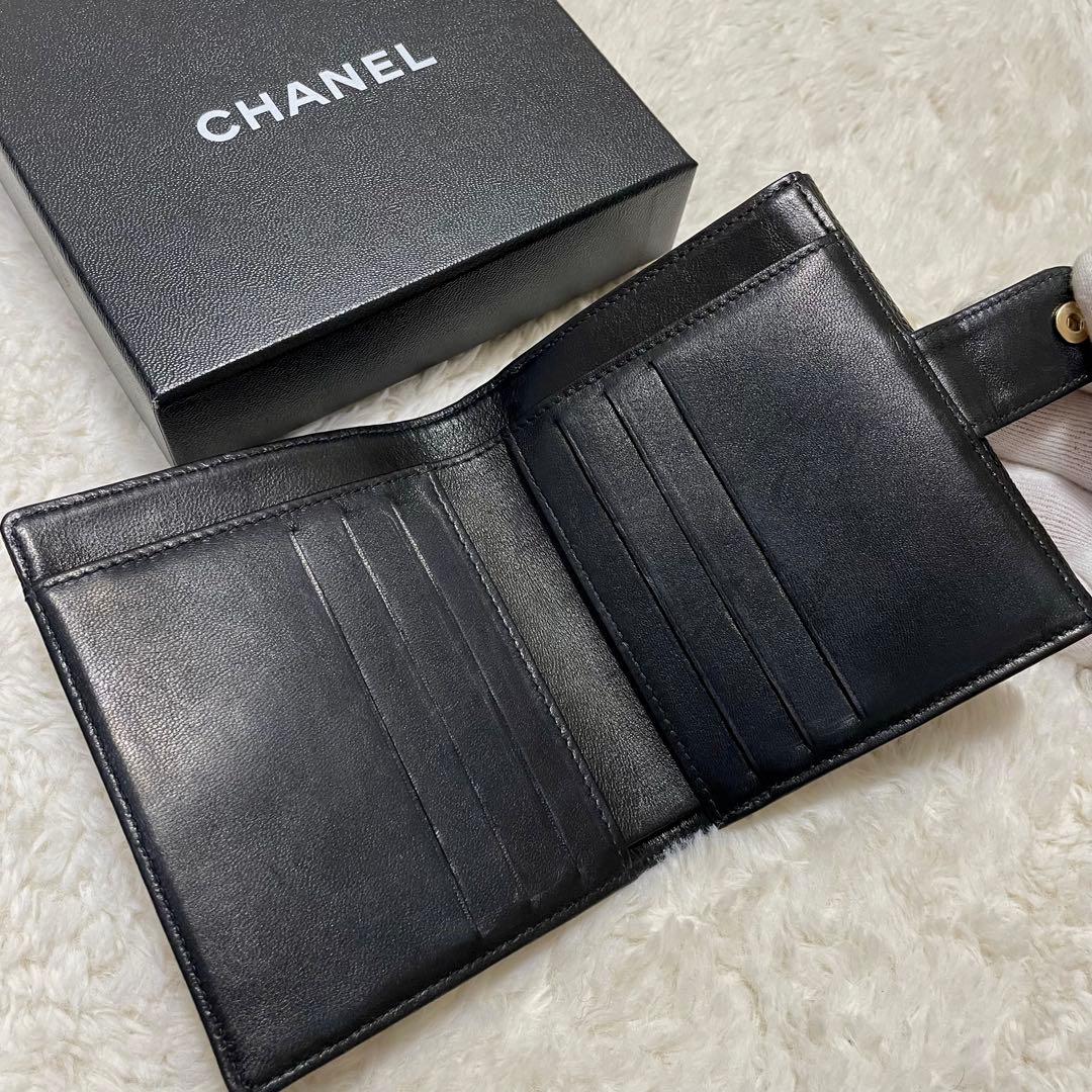 箱付き CHANEL シャネル ココマーク キャビアスキン コンパクトウォレット