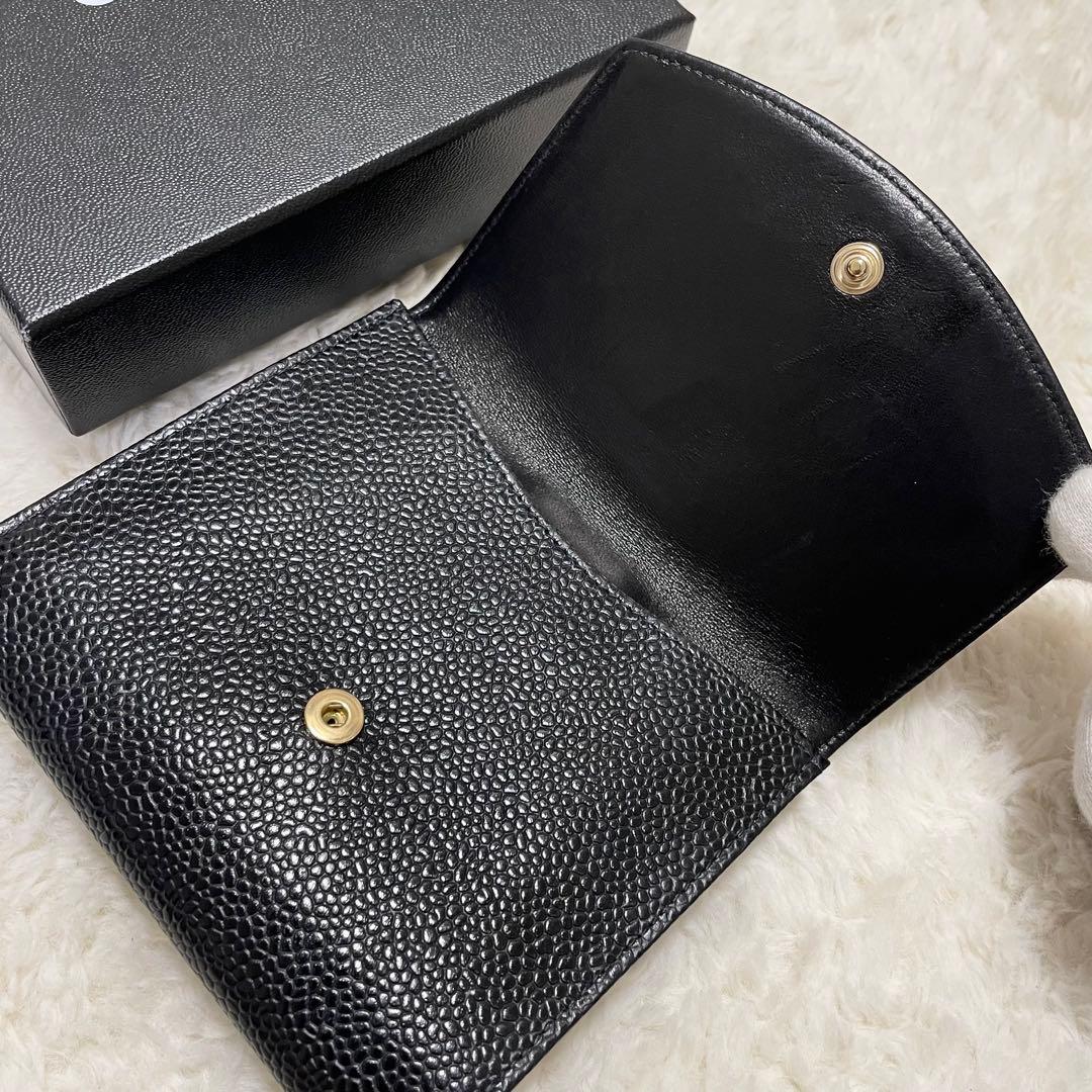 箱付き CHANEL シャネル ココマーク キャビアスキン コンパクトウォレット