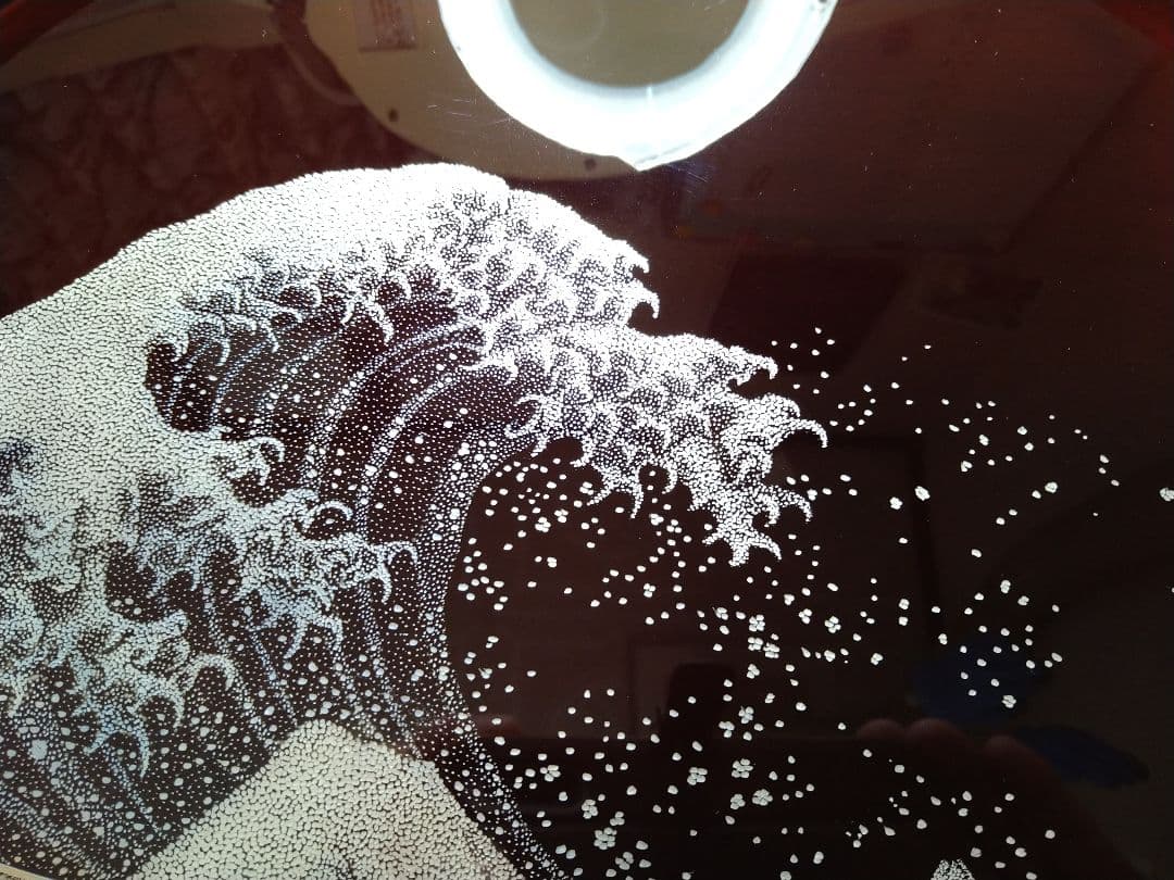 輪島塗沈金 「葛飾北斎 富嶽三十六景 神奈川沖浪裏」半月盆