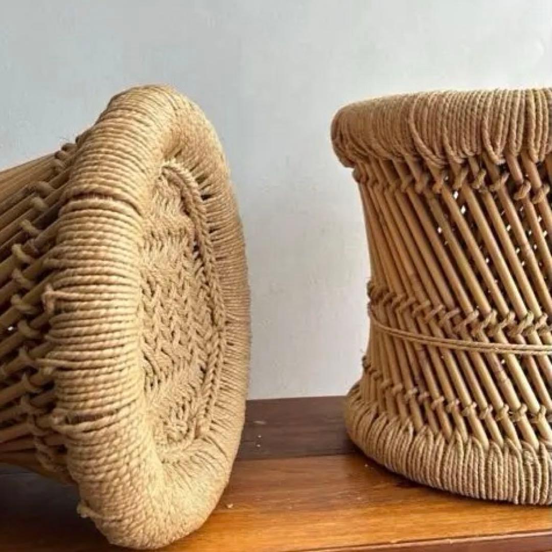 インド　スツール　椅子　2個セット　天然素材　グランピエ　カゴ　India 葛