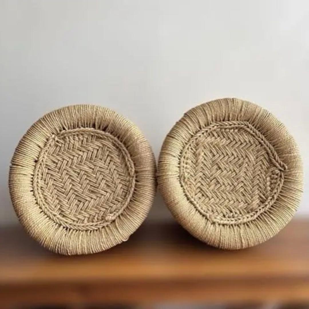 インド　スツール　椅子　2個セット　天然素材　グランピエ　カゴ　India 葛