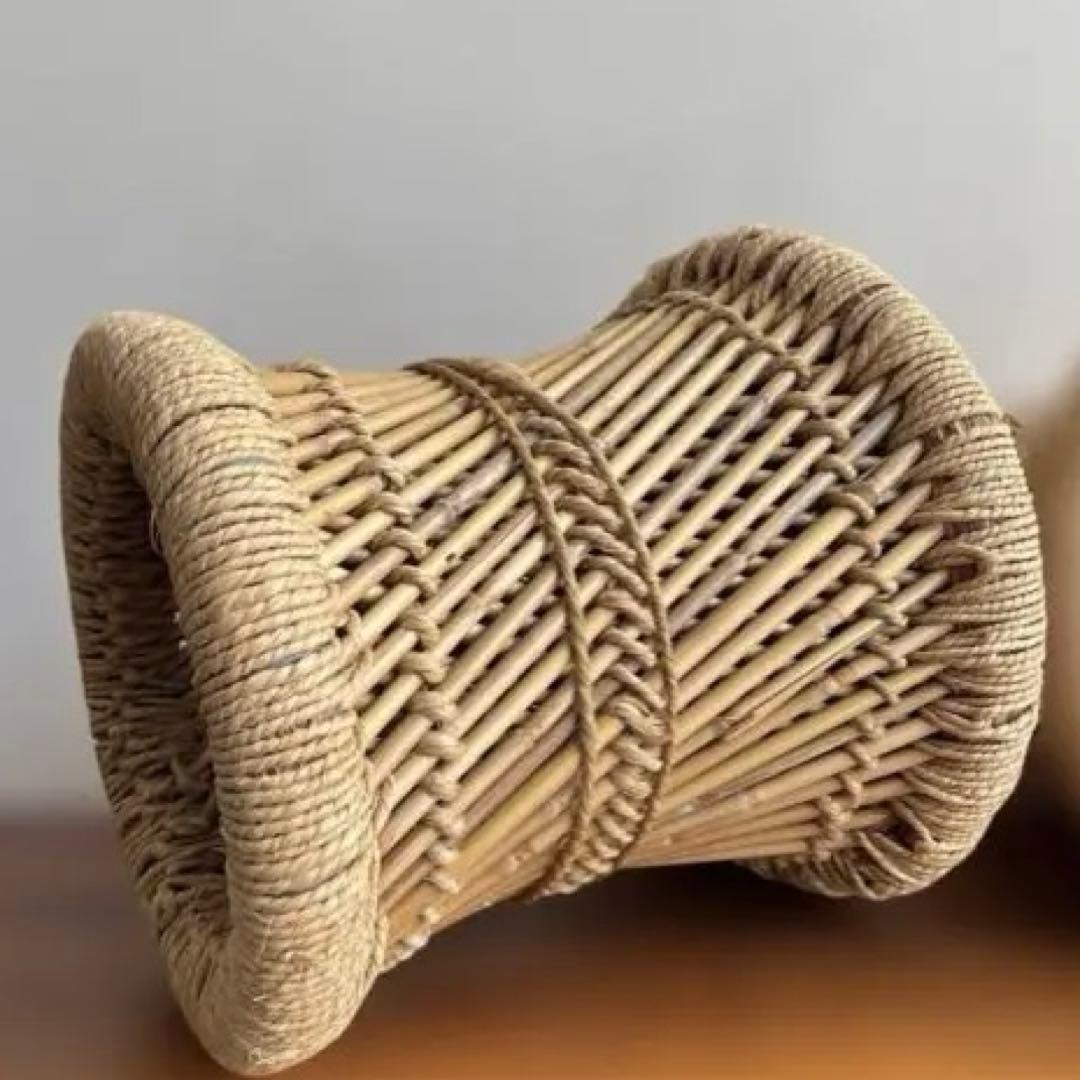 インド　スツール　椅子　2個セット　天然素材　グランピエ　カゴ　India 葛