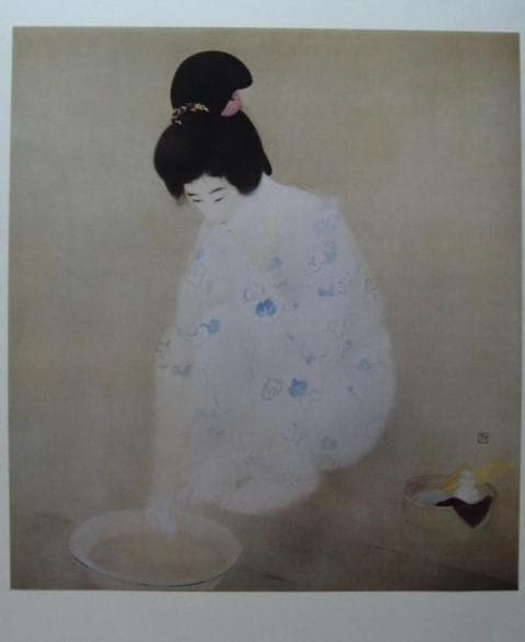 伊東 深水、「湯気」、額装用希少図版、新品額装付き、状態良好