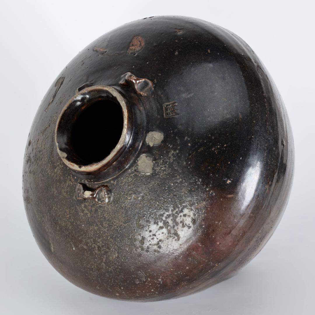 サ*ー様 黒薩摩 四耳壺 古陶 大壺 33㎝ 江戸期 古薩摩 時代物 壷 古美術