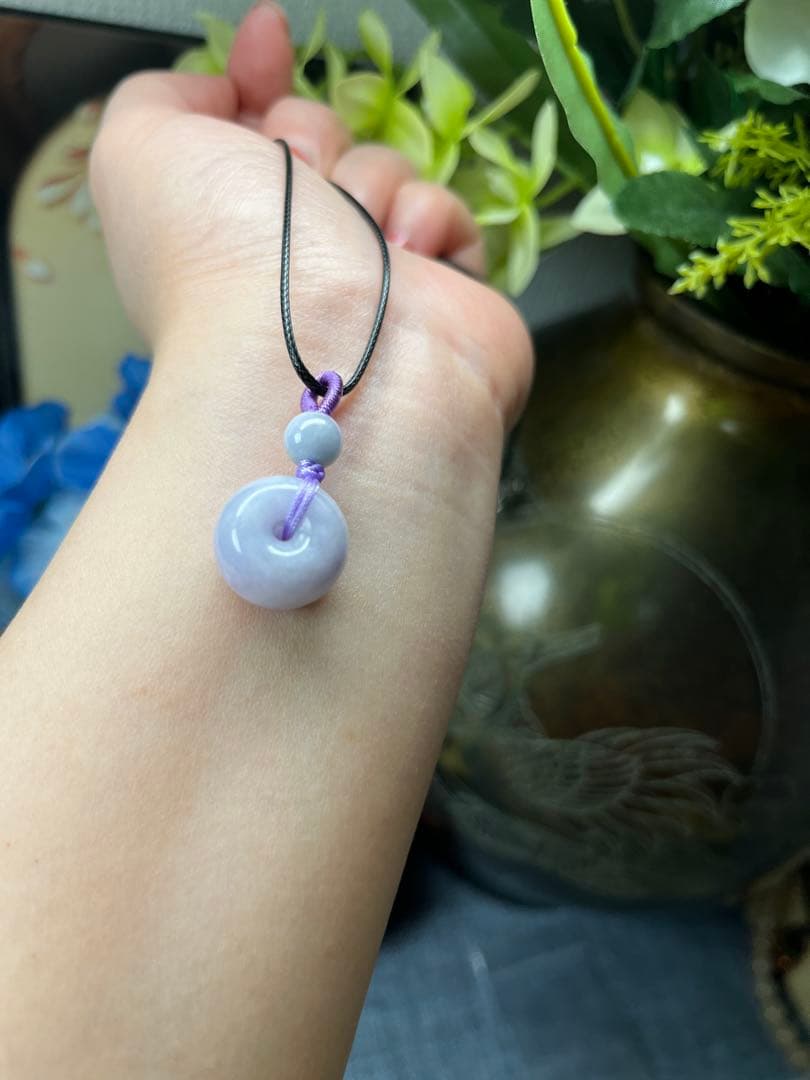 高品質❣️ミャンマー産A貨翡翠　　濃いラベンダー路路通ネックレストップ