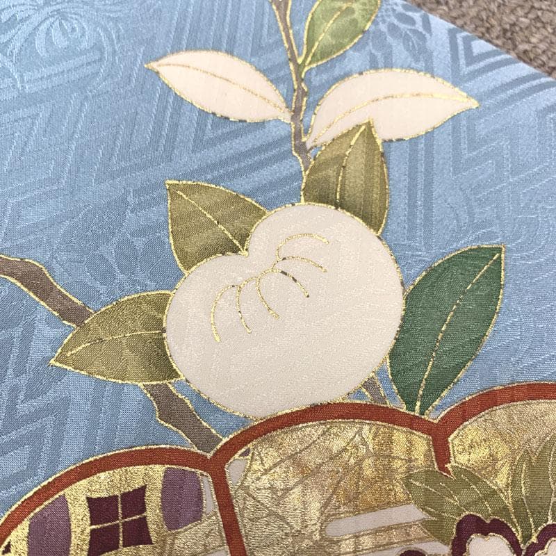 506z2〇百貨店取扱 古典柄 振袖 金彩 金駒刺繍 地紋 水色〇成人式 結婚式