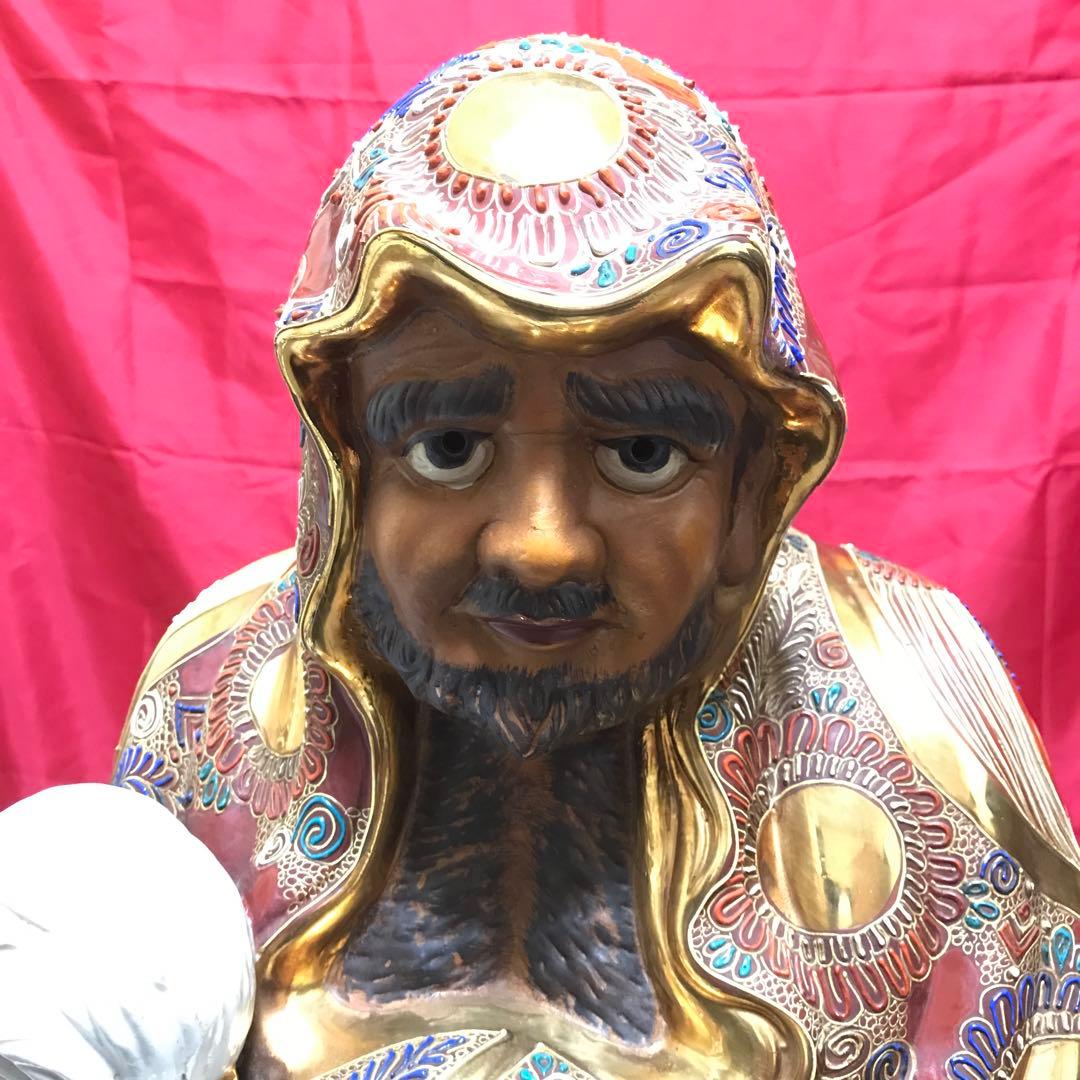 超驚愕‼️超大型‼️九谷焼達磨大師立像●摩訶不思議な御顔‼️正面厳顔、横面笑顔‼️