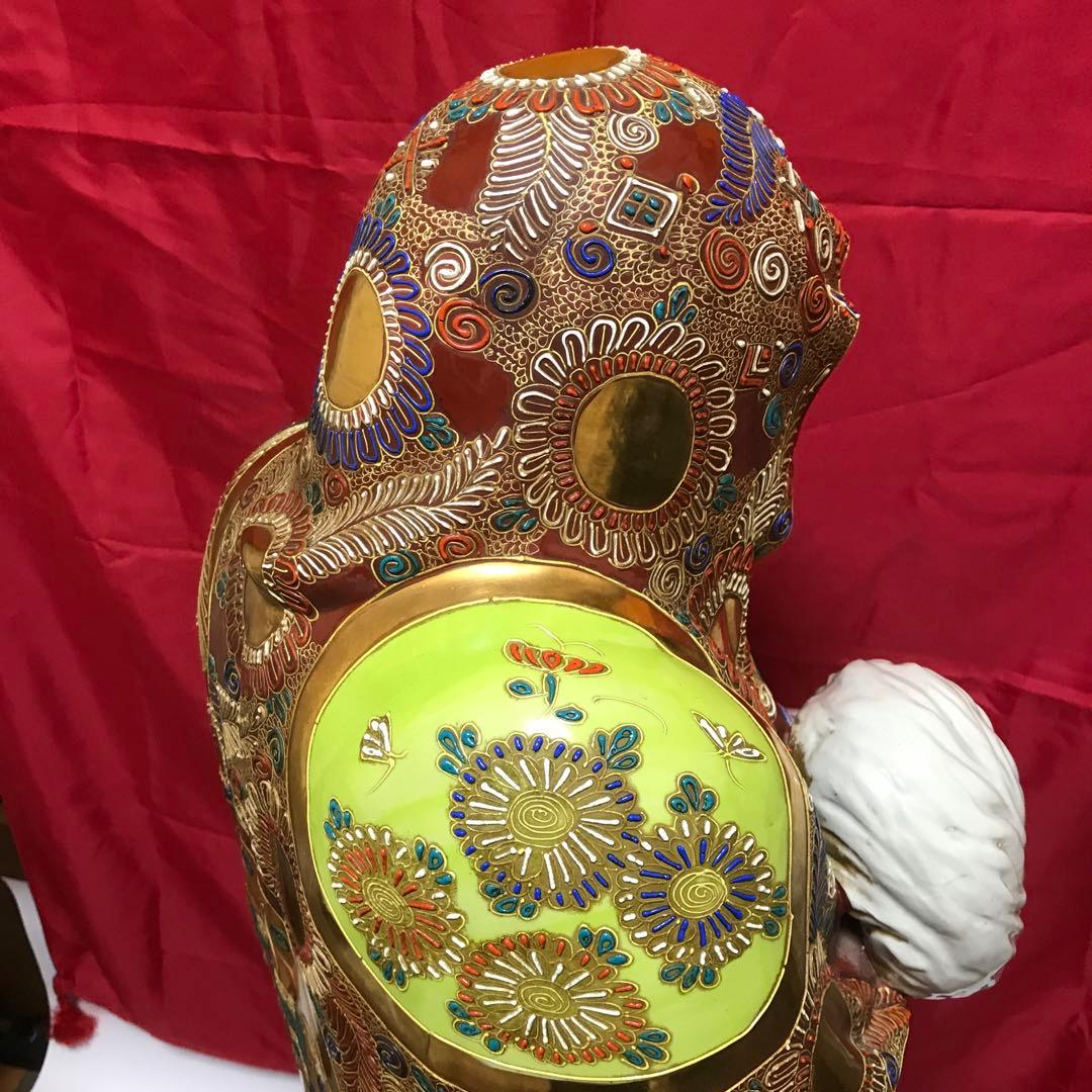 超驚愕‼️超大型‼️九谷焼達磨大師立像●摩訶不思議な御顔‼️正面厳顔、横面笑顔‼️