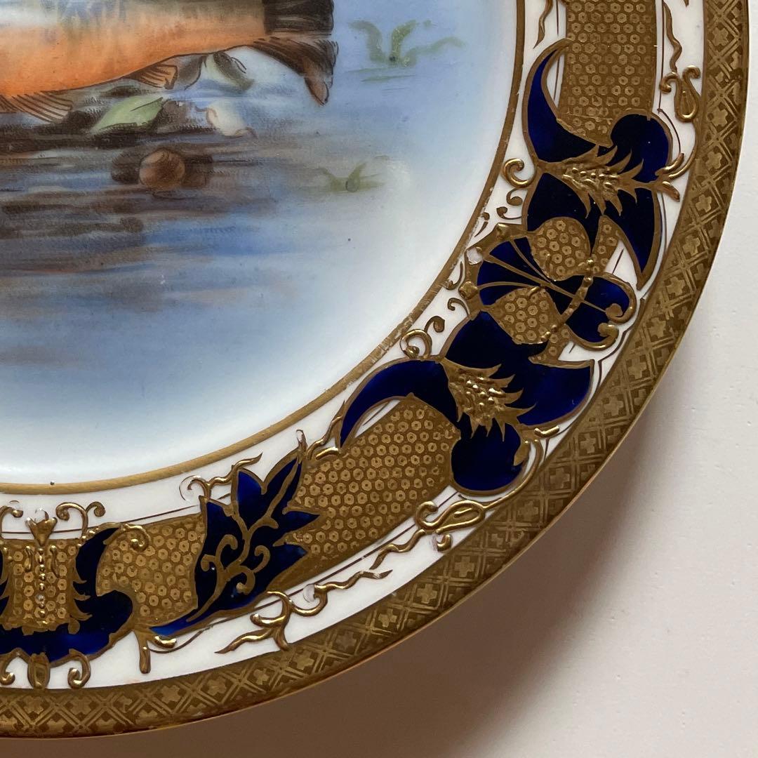 ＊写実画清流魚＊1919年-1940年・２２cm・金盛・金彩・オールドノリタケ・