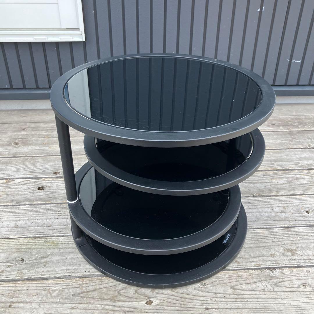 北欧レトロ ミッドセンチュリー 4段ラウンドテーブル ガラスサイドテーブル 全黒